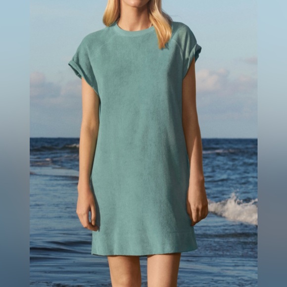 Wrap London 100% Cotton Terry Toweling Knit Mini Dress Aqua Green Size 6 - Picture 4 of 4